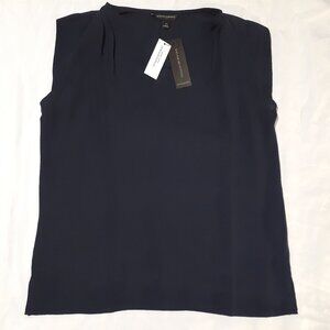 Banana Republic Factory Sleeveless Top Womens XS Pleated VNeck Black NWT